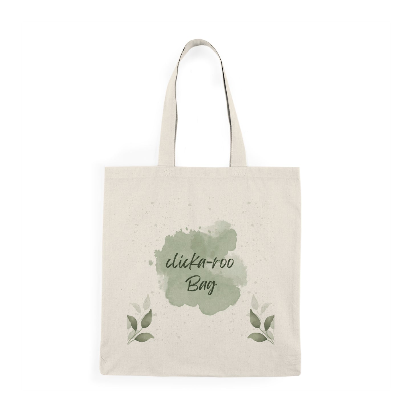 Natural Canvas Tote Bag - Green Watercolor "Clickaroo Bag" Eco Shopper