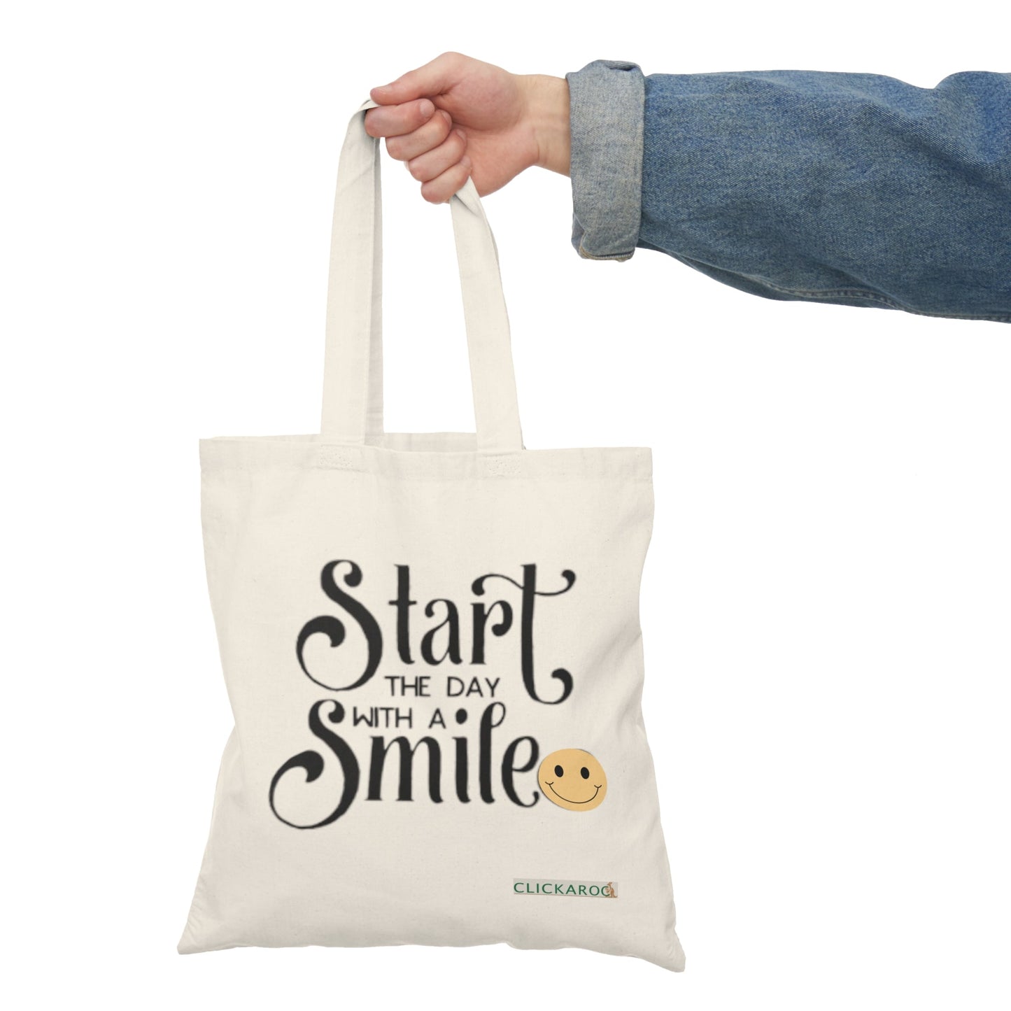 Buy Start the Day With a Smile Natural Tote Bag Grocery & Everyday Shopper Printify
