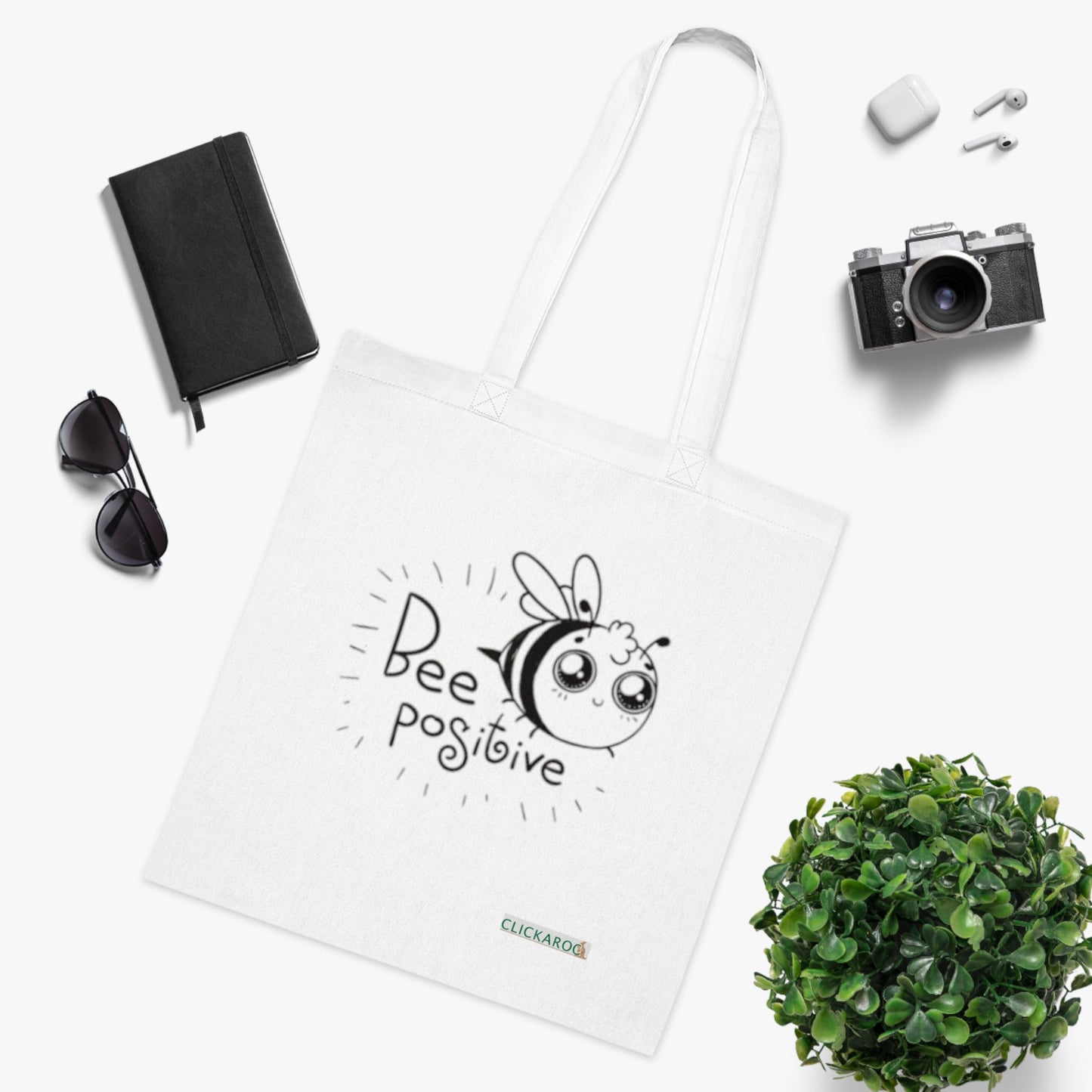 Bee Positive Cotton Tote Bag Cute Motivational Eco-Friendly Shopper Printify