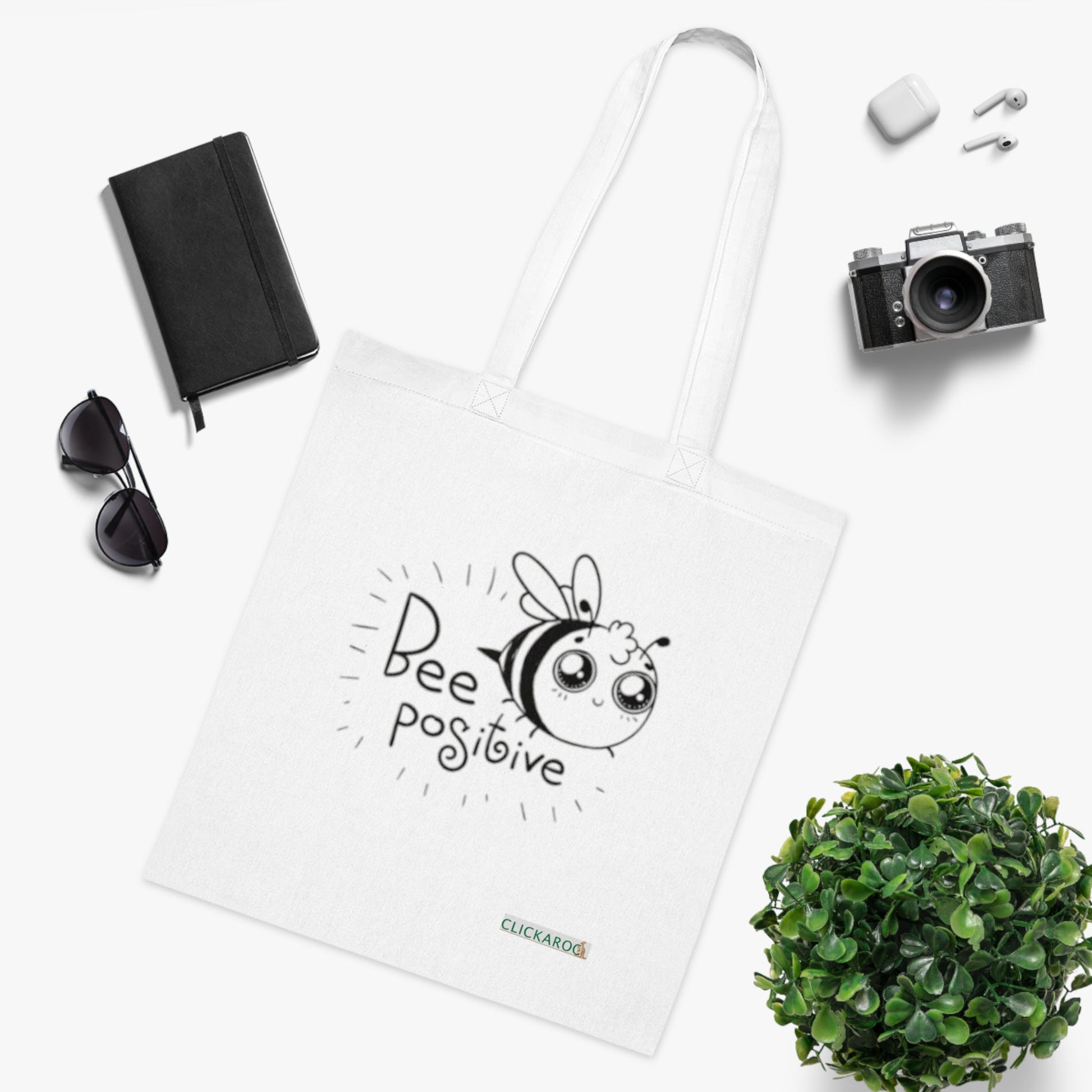 Bee Positive Cotton Tote Bag Cute Motivational Eco-Friendly Shopper Printify