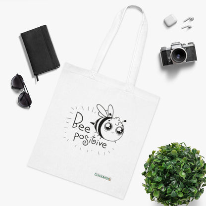 Bee Positive Cotton Tote Bag Cute Motivational Eco-Friendly Shopper Printify
