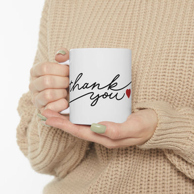 Thank You Ceramic Mug with Heart Appreciation Coffee Cup Gift