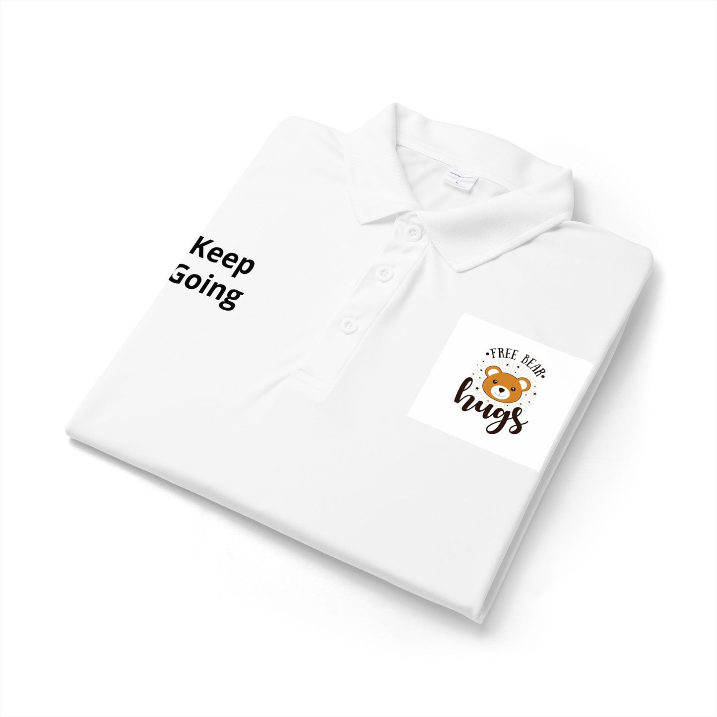 Inspirational 'Keep Going' Polo Shirt — 'Free Hugs' Dog Pocket Logo