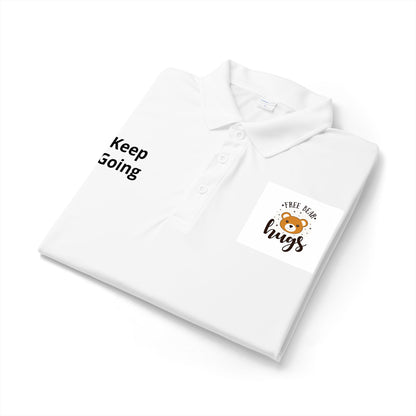 Inspirational 'Keep Going' Polo Shirt — 'Free Hugs' Dog Pocket Logo