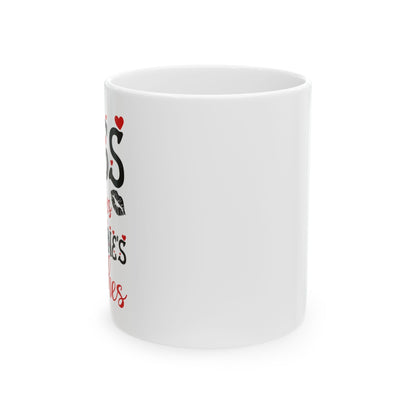 Printed White Ceramic  Mugs for Valentine Wishes | Valentine Coffee Mugs For Sale |  Love Quotes - "Hugs & Kisses" Printify