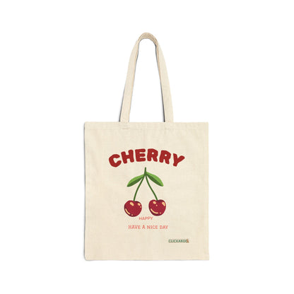 Cute Cherry Canvas Tote Bag “Have a Nice Day” Reusable Shopper Design Printify