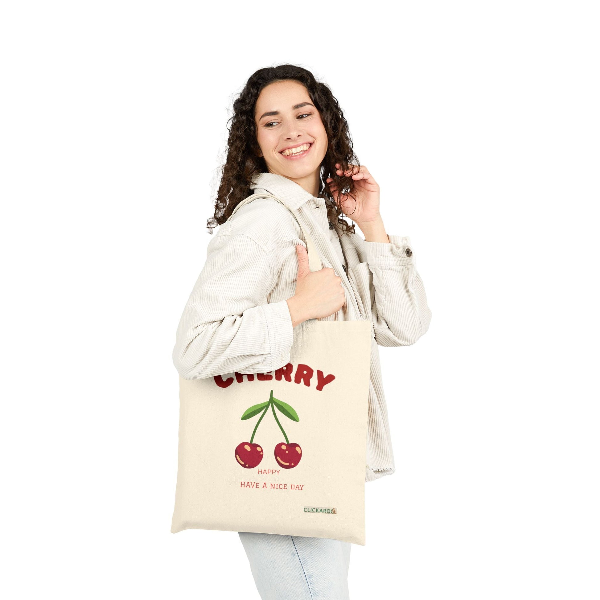 Cute Cherry Canvas Tote Bag “Have a Nice Day” Reusable Shopper Design Printify