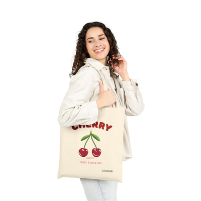 Cute Cherry Canvas Tote Bag “Have a Nice Day” Reusable Shopper Design