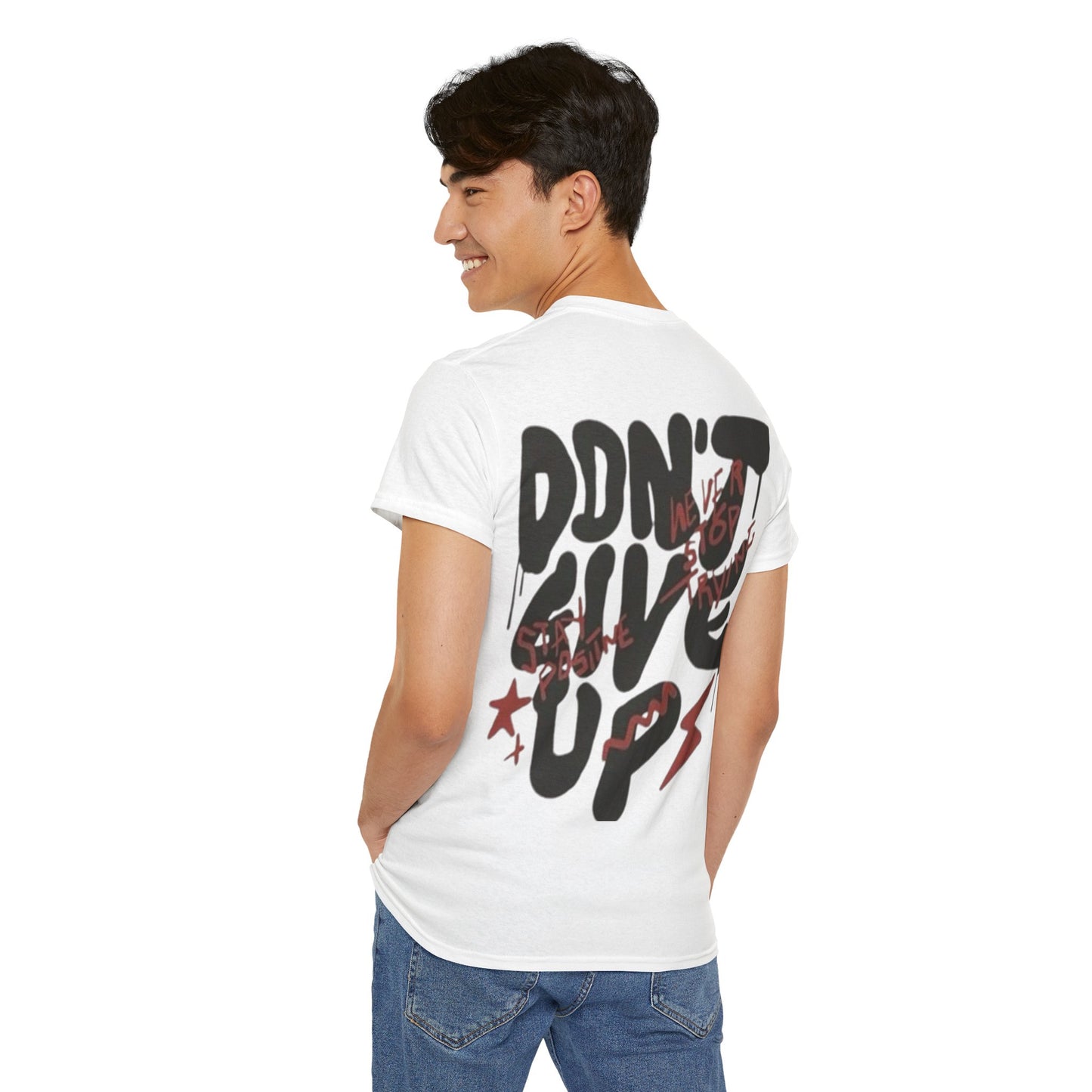 White Printed T Shirt for Mens – Don’t Give Up Graphic Tee