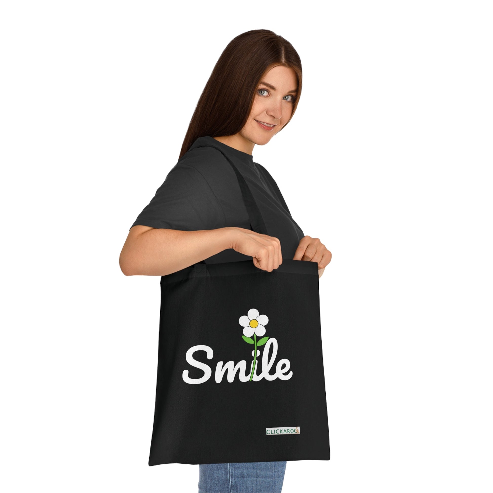 Smile Daisy Tote Bag – Cute Floral Cotton Market Tote Printify
