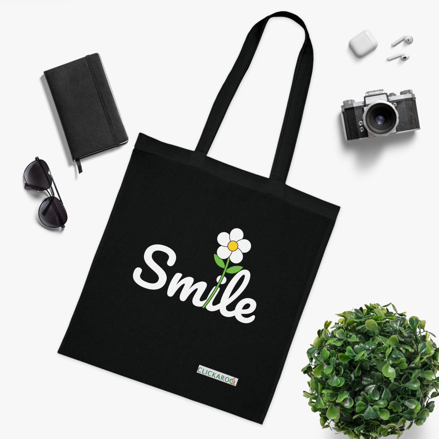 Smile Daisy Tote Bag – Cute Floral Cotton Market Tote Printify