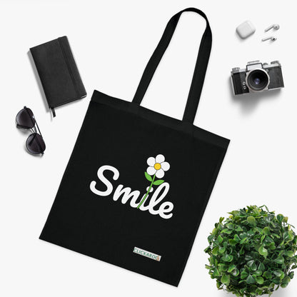 Smile Daisy Tote Bag – Cute Floral Cotton Market Tote Printify