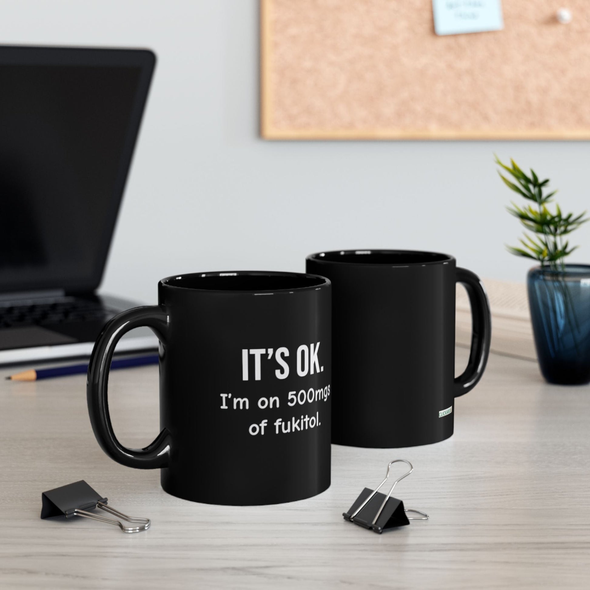 Buy Black Mug Minimalist Humor Coffee Cup with Printed White Text Printify