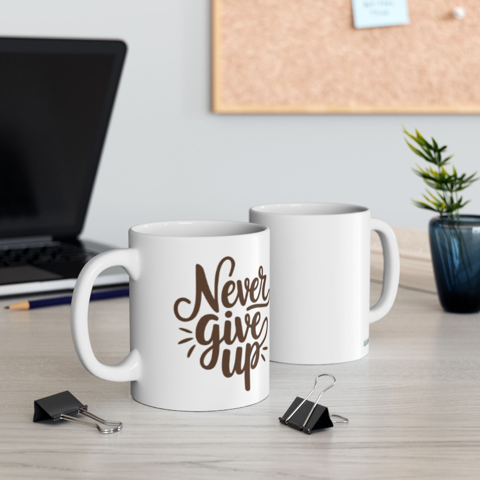 Buy “Never Give Up” Ceramic Coffee Mug Inspirational Script Coffee Cup Printify