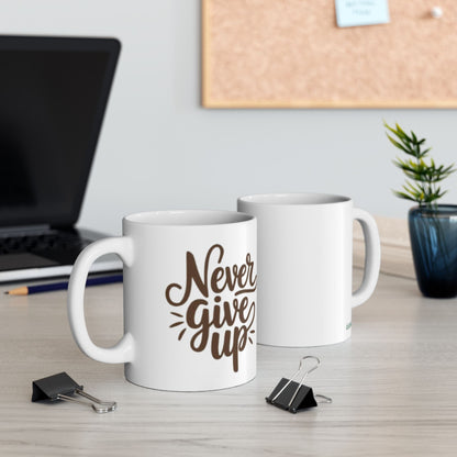 Buy “Never Give Up” Ceramic Coffee Mug Inspirational Script Coffee Cup Printify