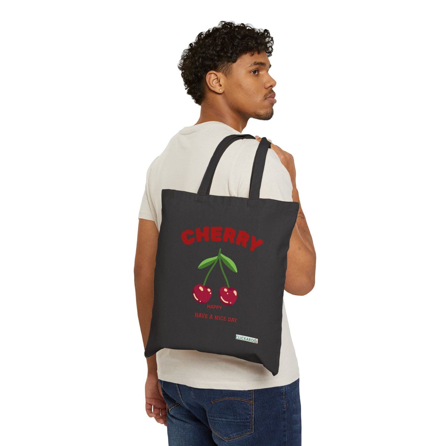 Cute Cherry Canvas Tote Bag “Have a Nice Day” Reusable Shopper Design Printify