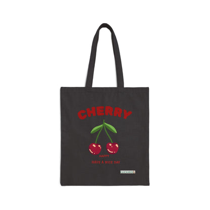 Cute Cherry Canvas Tote Bag “Have a Nice Day” Reusable Shopper Design Printify