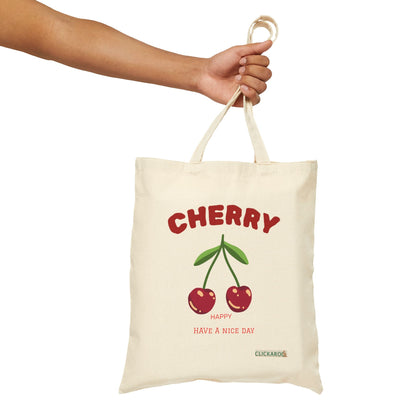 Cute Cherry Canvas Tote Bag “Have a Nice Day” Reusable Shopper Design Printify