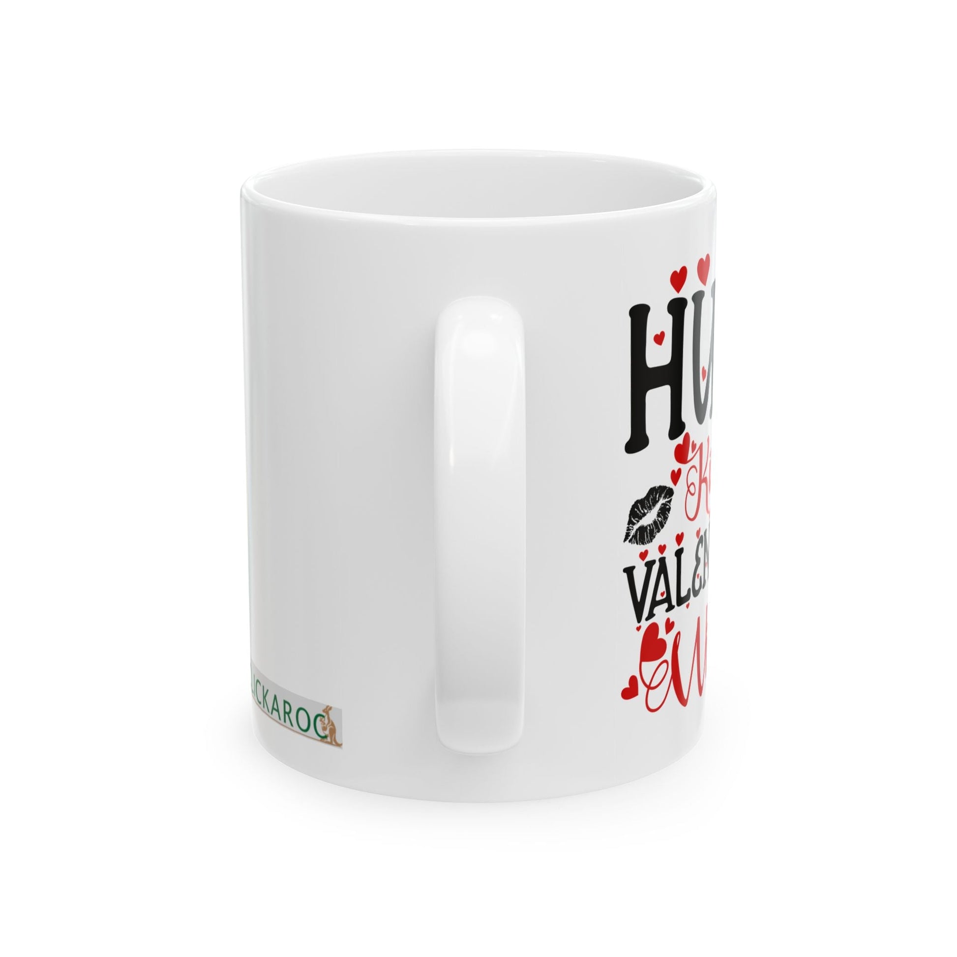 Printed White Ceramic  Mugs for Valentine Wishes | Valentine Coffee Mugs For Sale |  Love Quotes - "Hugs & Kisses" Printify